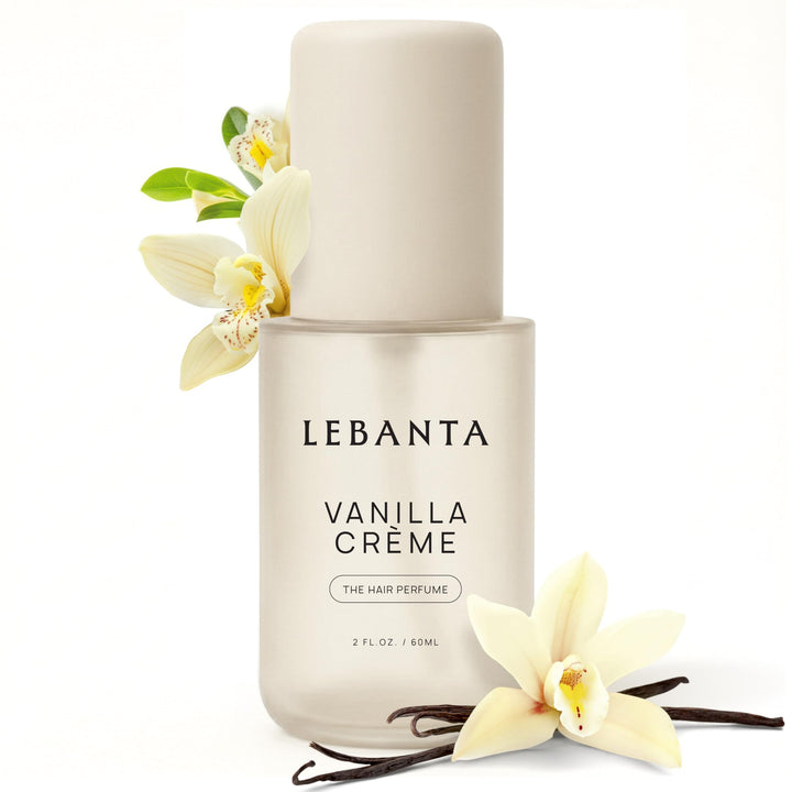Lebanta bottle front packaging showing vanilla creme and travel size benefit