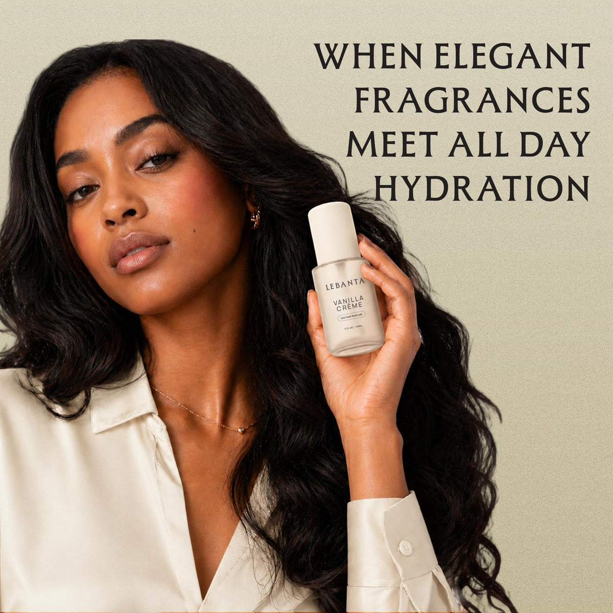 Lebanta mist spray closeup demonstrating fine even mist for fresh hair