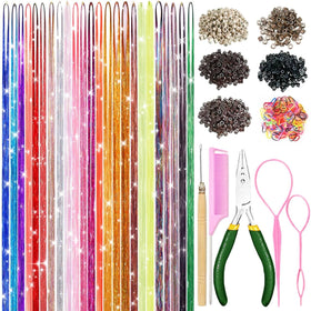 LEDIZE front packaging showing 24-color hair tinsel kit and included tools for quick styling