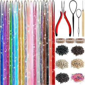 LEDIZE front packaging showing complete 18-color tinsel kit and tools, easy styling