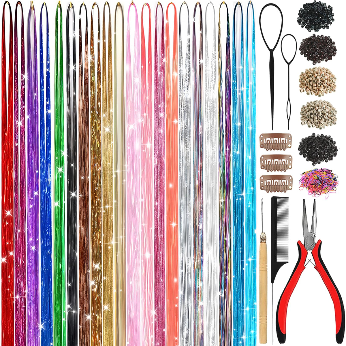 LEDIZE front packaging showing 20-color tinsel kit and tools for instant shine
