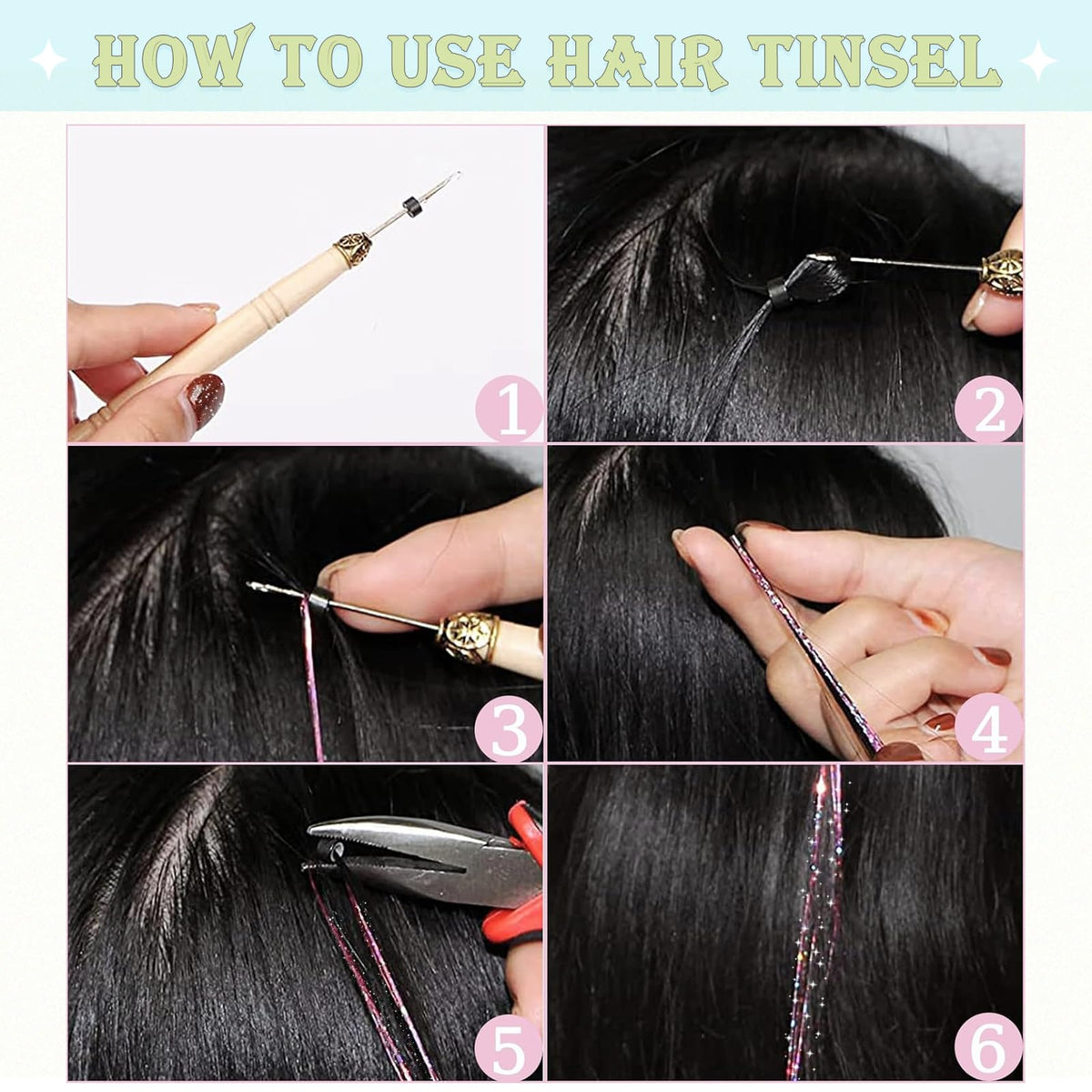 LEDIZE tinsel strands next to ruler showing length options and easy trimming for custom fit