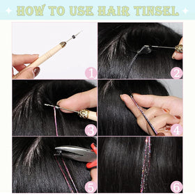 LEDIZE tinsel strands next to ruler showing length options and easy trimming for custom fit