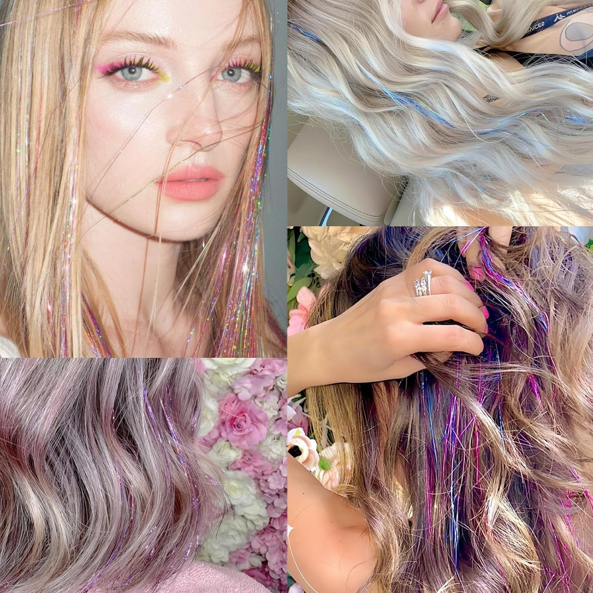 LEDIZE hair tinsel worn at party showcasing sparkle and festival-ready flair