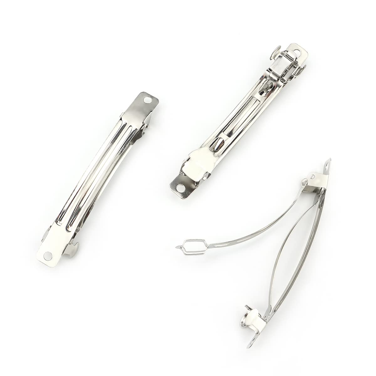 LEEFONE front view of 50 silver barrettes showing pack and quantity benefit