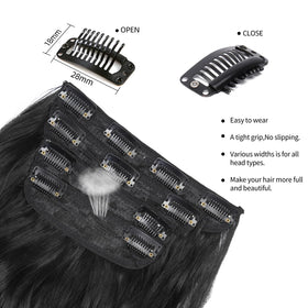 LEEONS clip and sewn weft detail highlighting secure hold benefit