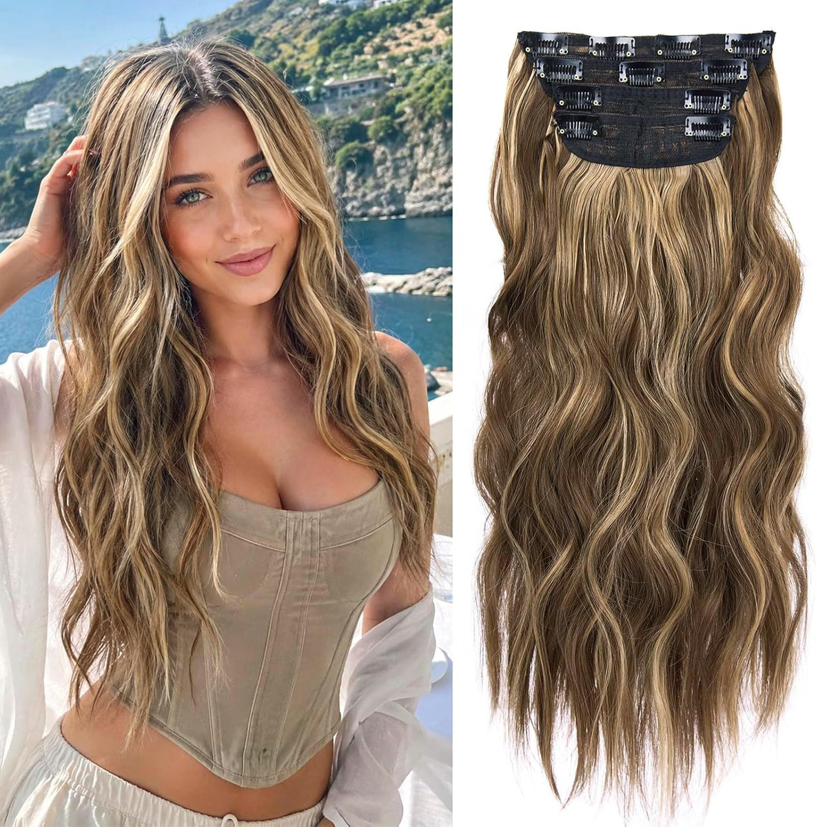 LEEONS front view of four-piece 20 inch set showing color and packaging benefit instant length