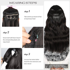 LEEONS laid-out wefts with clips visible showing easy application and organized storage