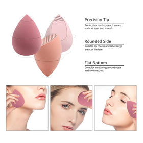 Model applying foundation with Leeshine sponge, creates seamless, blended finish