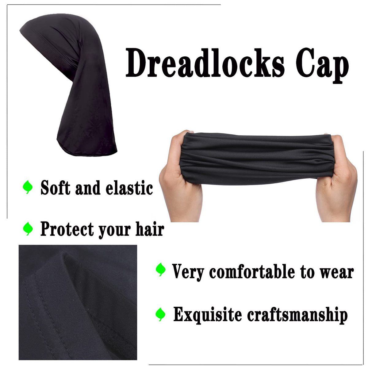 Leeven cap worn over long braids showing protection and reduced frizz