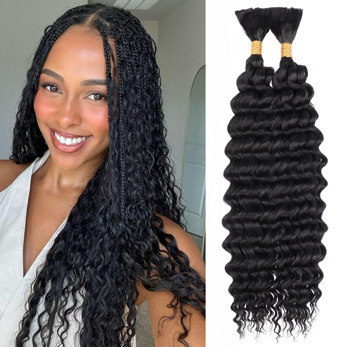 Leeven front packaging showing two 18-inch bundles and natural black benefit lightweight styling