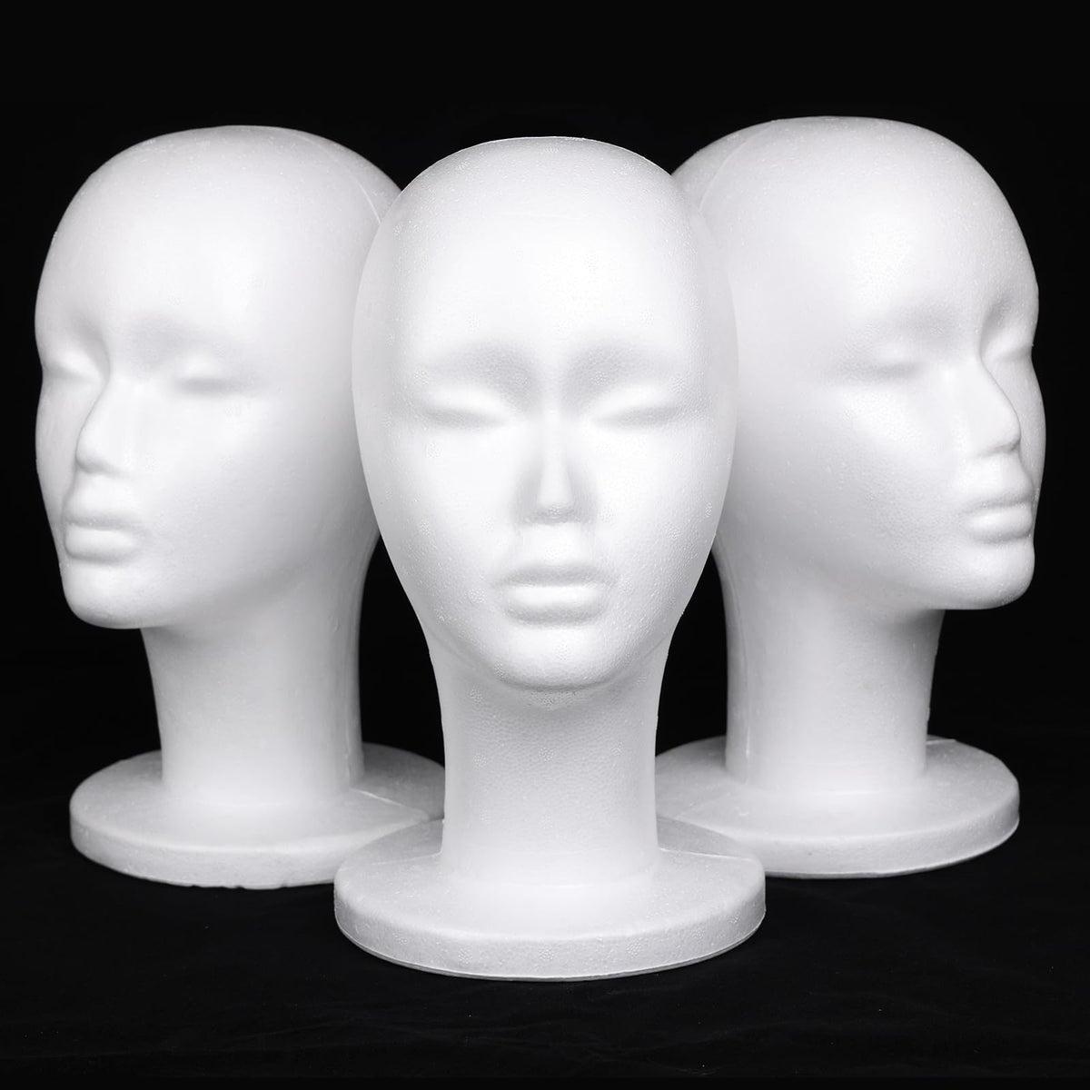 Leeven front view foam wig head showing neutral face for easy display and styling