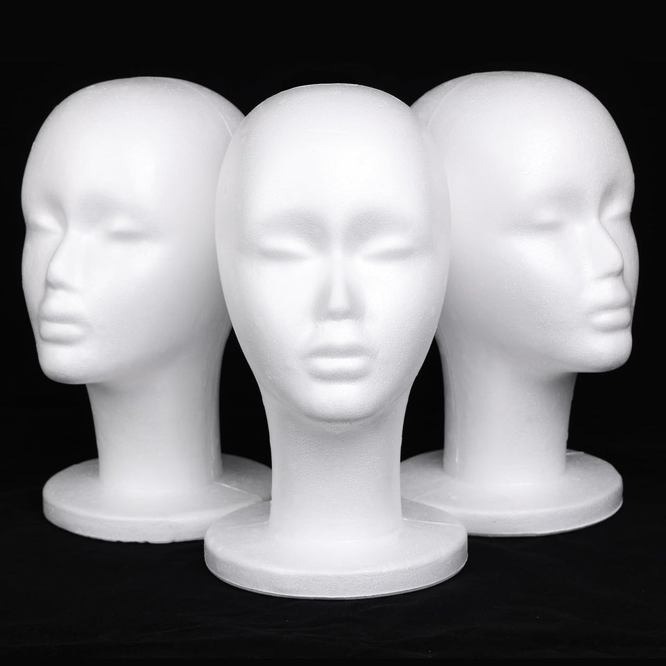 Leeven front view foam wig head showing neutral face for easy display and styling