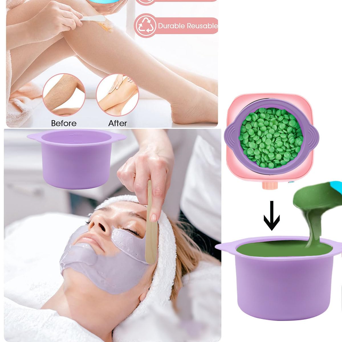LEISENOR liner in wax warmer melting wax to demonstrate clean, low-mess heating benefit