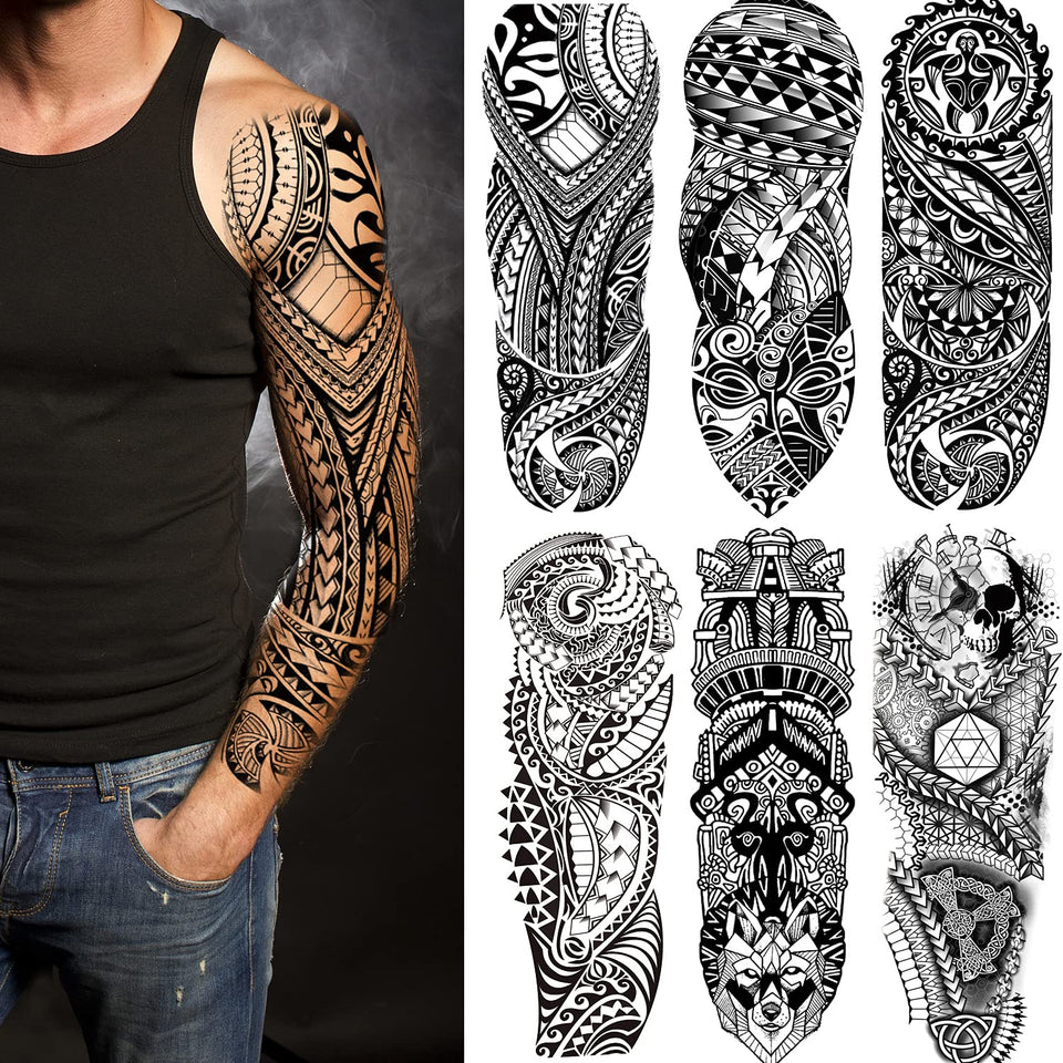LEOARS sheet layout showing six full-arm sleeve designs, clear print detail benefits realistic look