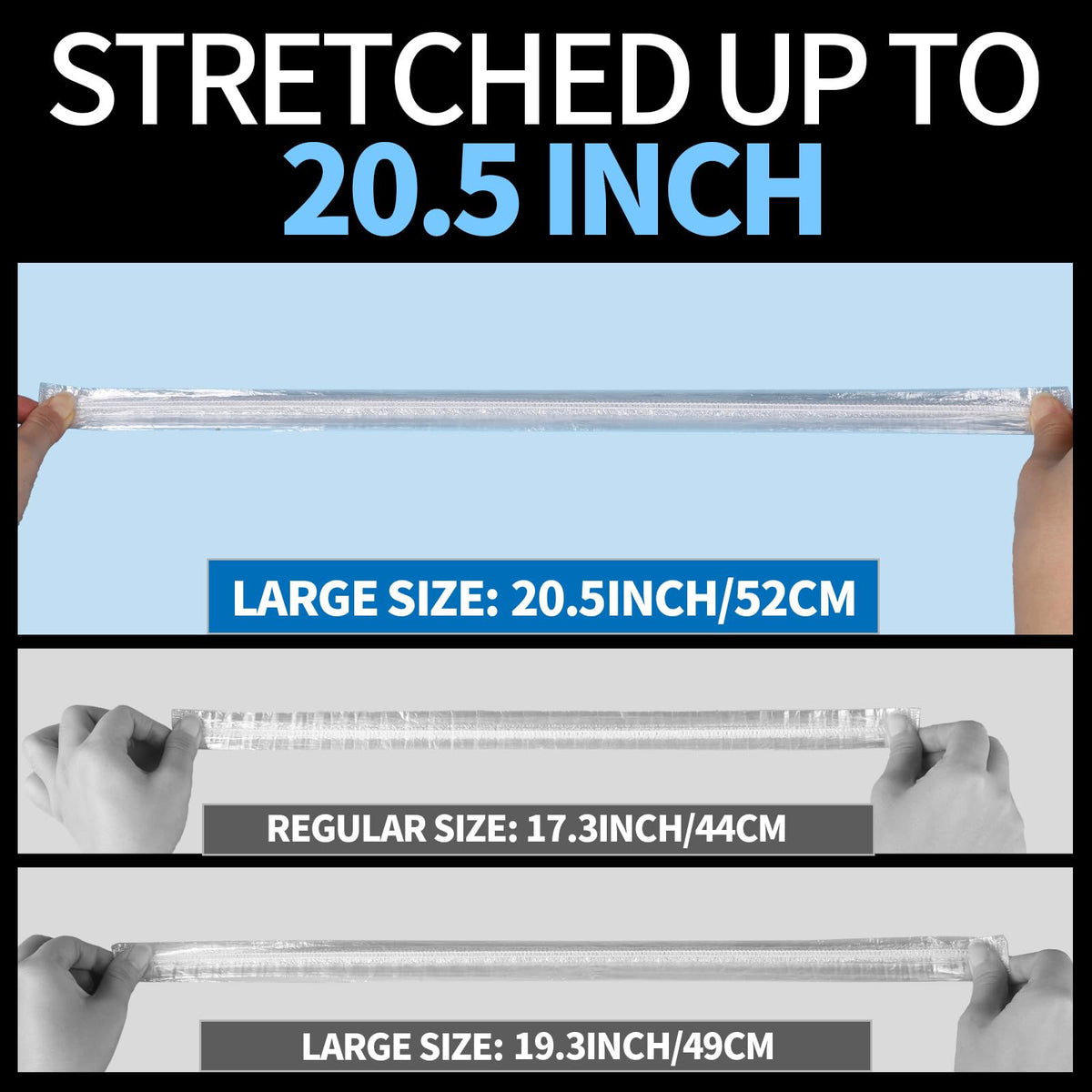 LEOBRO elastic band close-up displaying stretch and secure hold benefit