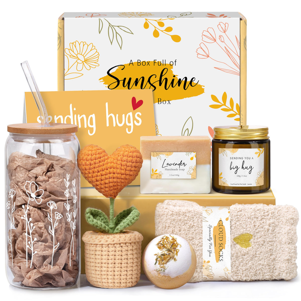 Lepiche front packaging showing yellow gift box and all included items, radiating warmth