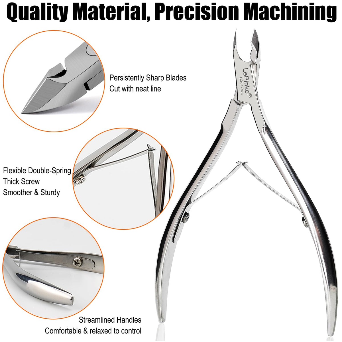 LePinko close-up of ultra-sharp high-carbon stainless-steel blade for precise trimming