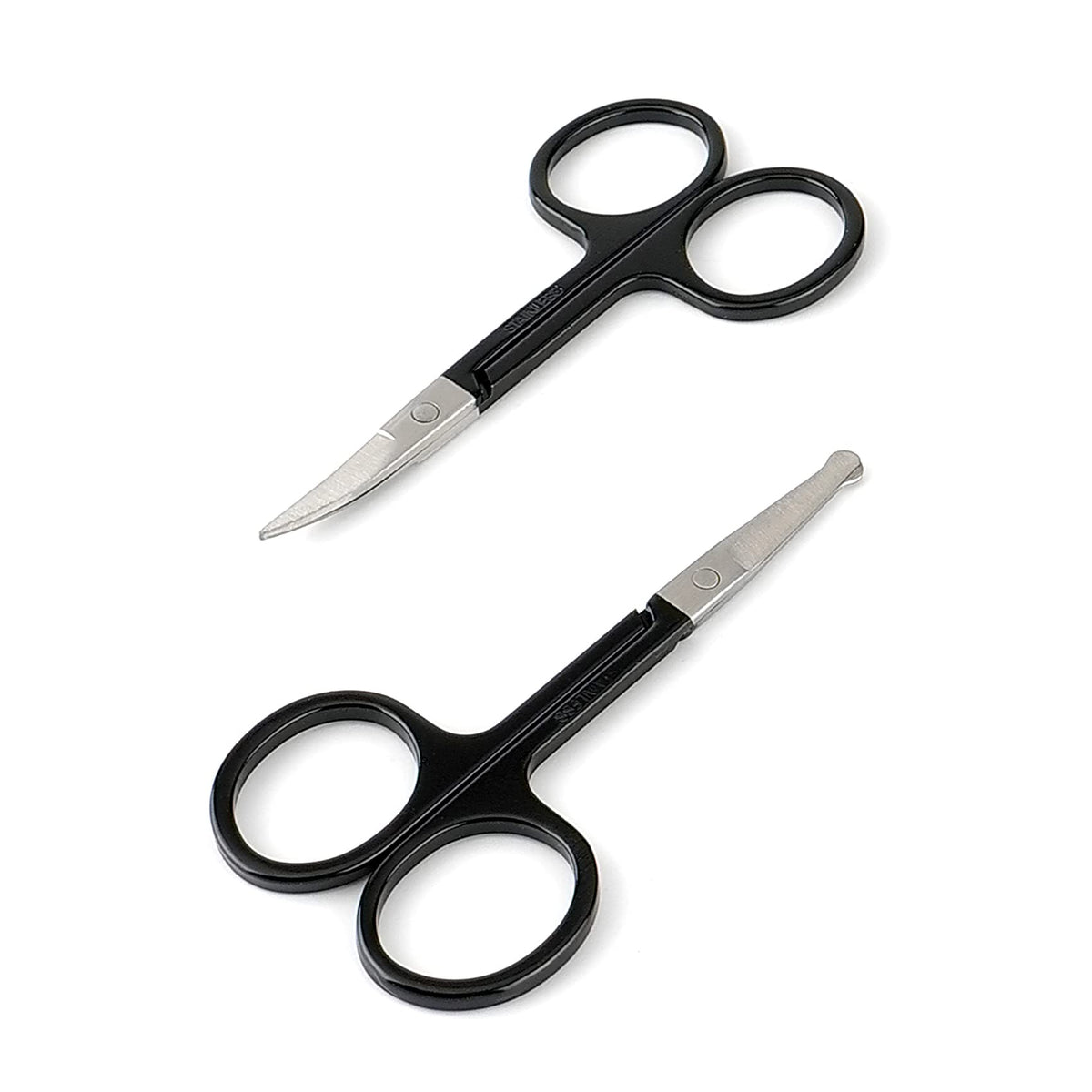LePinko black grooming scissors front view showing compact travel-friendly design