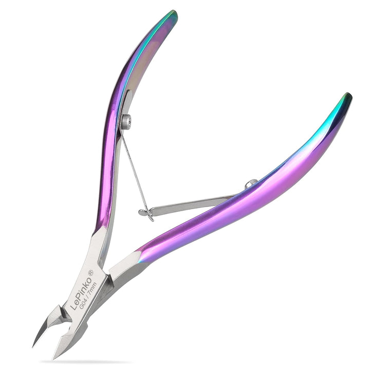 LePinko front view of rainbow cuticle trimmer showing compact packaging and ready-to-use benefit