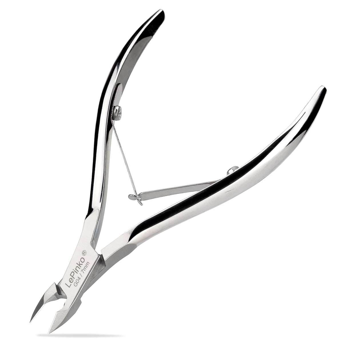 LePinko cuticle trimmer front view showing compact protective case and polished finish