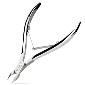 LePinko cuticle trimmer front view showing compact protective case and polished finish