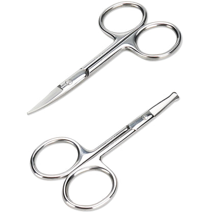 LePinko front view of two-piece grooming scissors set shown, compact and travel-ready