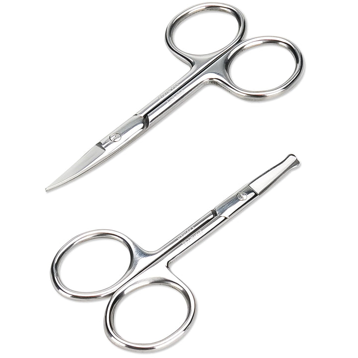 LePinko front view of two-piece grooming scissors set shown, compact and travel-ready