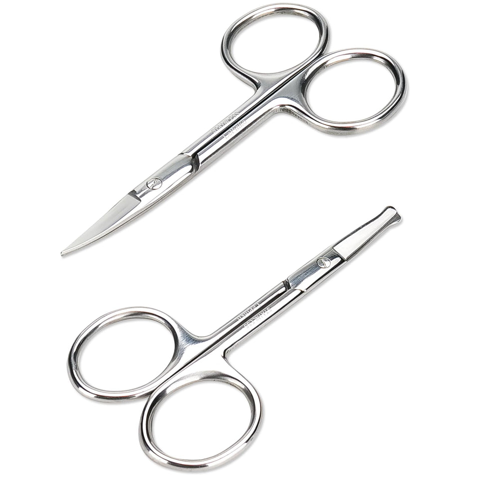 LePinko front view of two-piece grooming scissors set shown, compact and travel-ready
