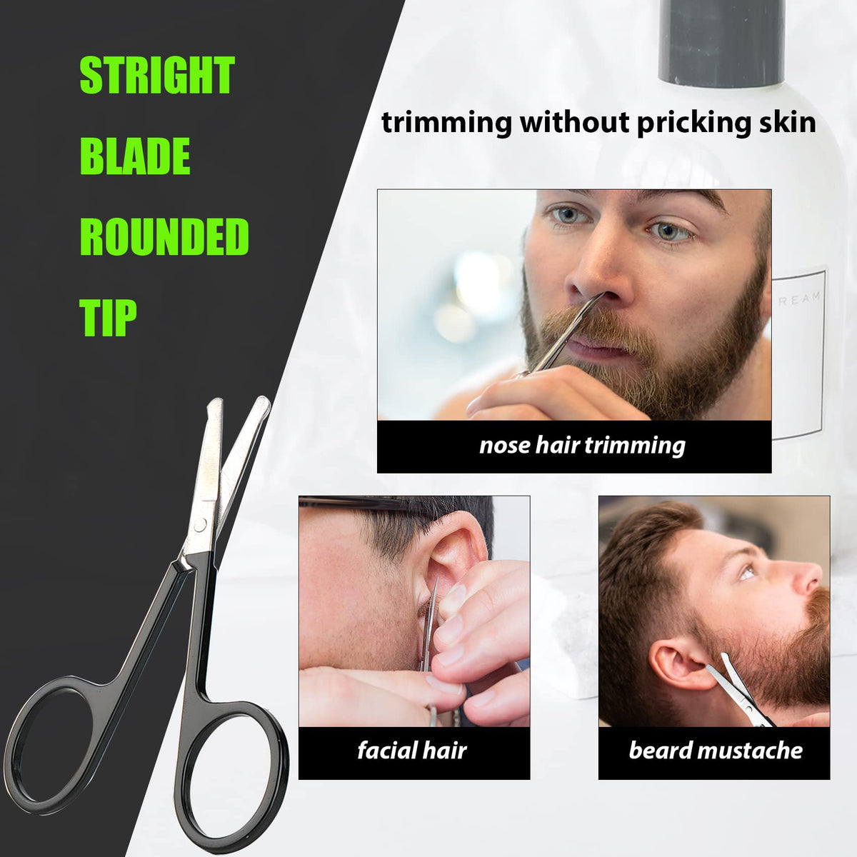 LePinko scissors trimming nose hair safely with curved tip for reduced nicks