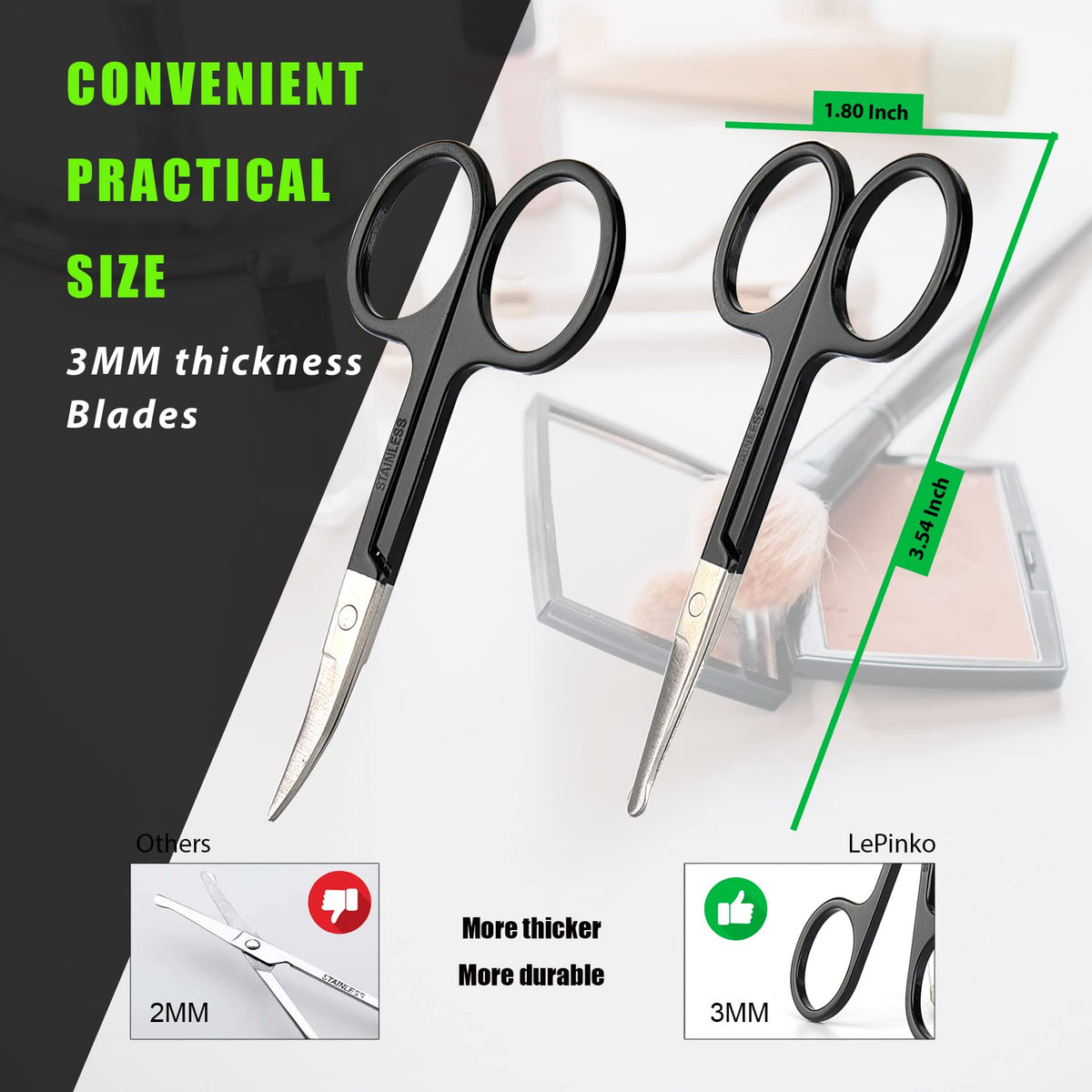 LePinko pointed straight blade detail for precise eyebrow and mustache shaping