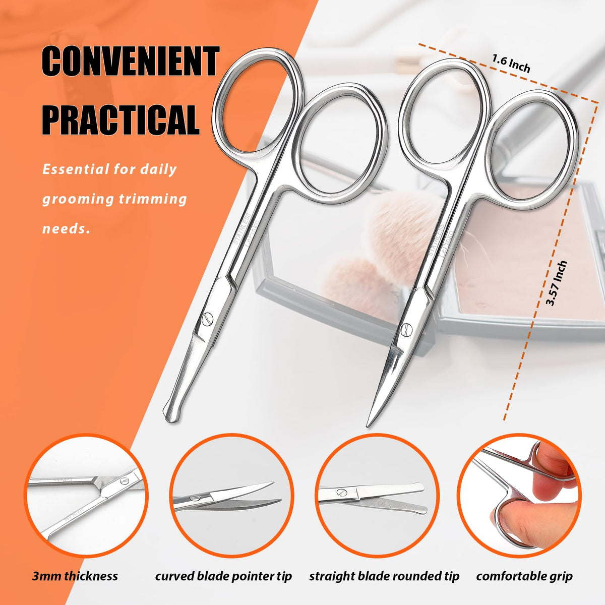 LePinko pointed straight-edge scissor detail for precise eyebrow and mustache shaping