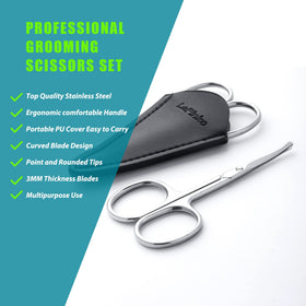 LePinko two scissors pair displayed open to show one rounded-tip and one pointed curved blade for versatile trimming