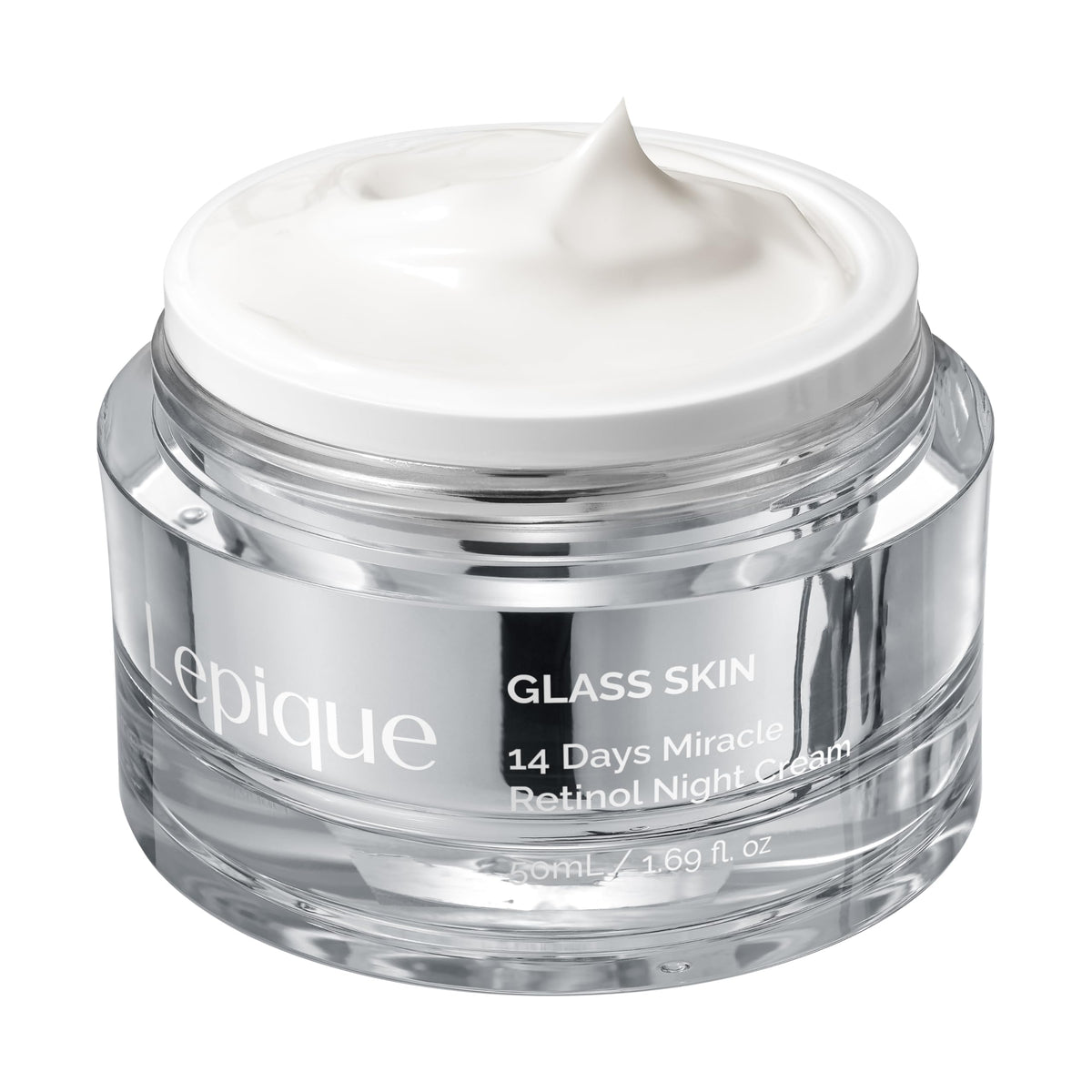 Lepique front jar shot showing sleek packaging and overnight treatment benefit