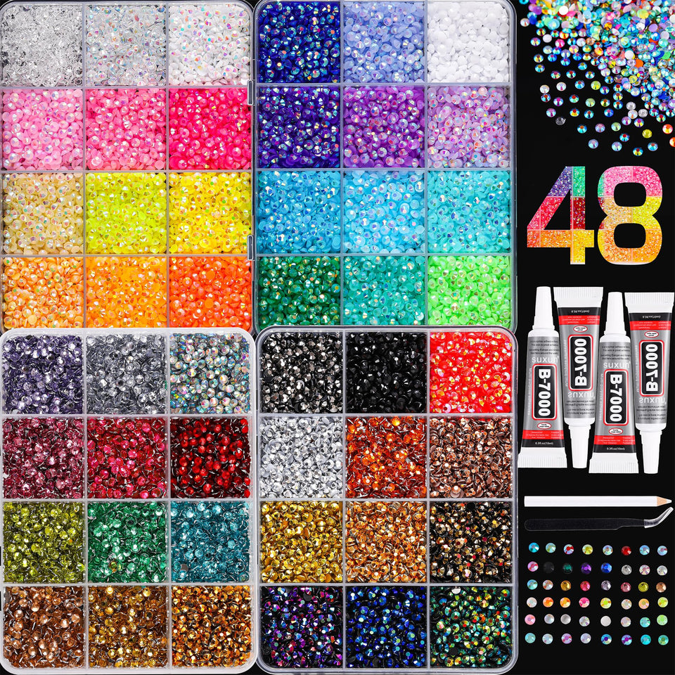 LERBOU front packaging showing full 48-color rhinestone set and organized storage