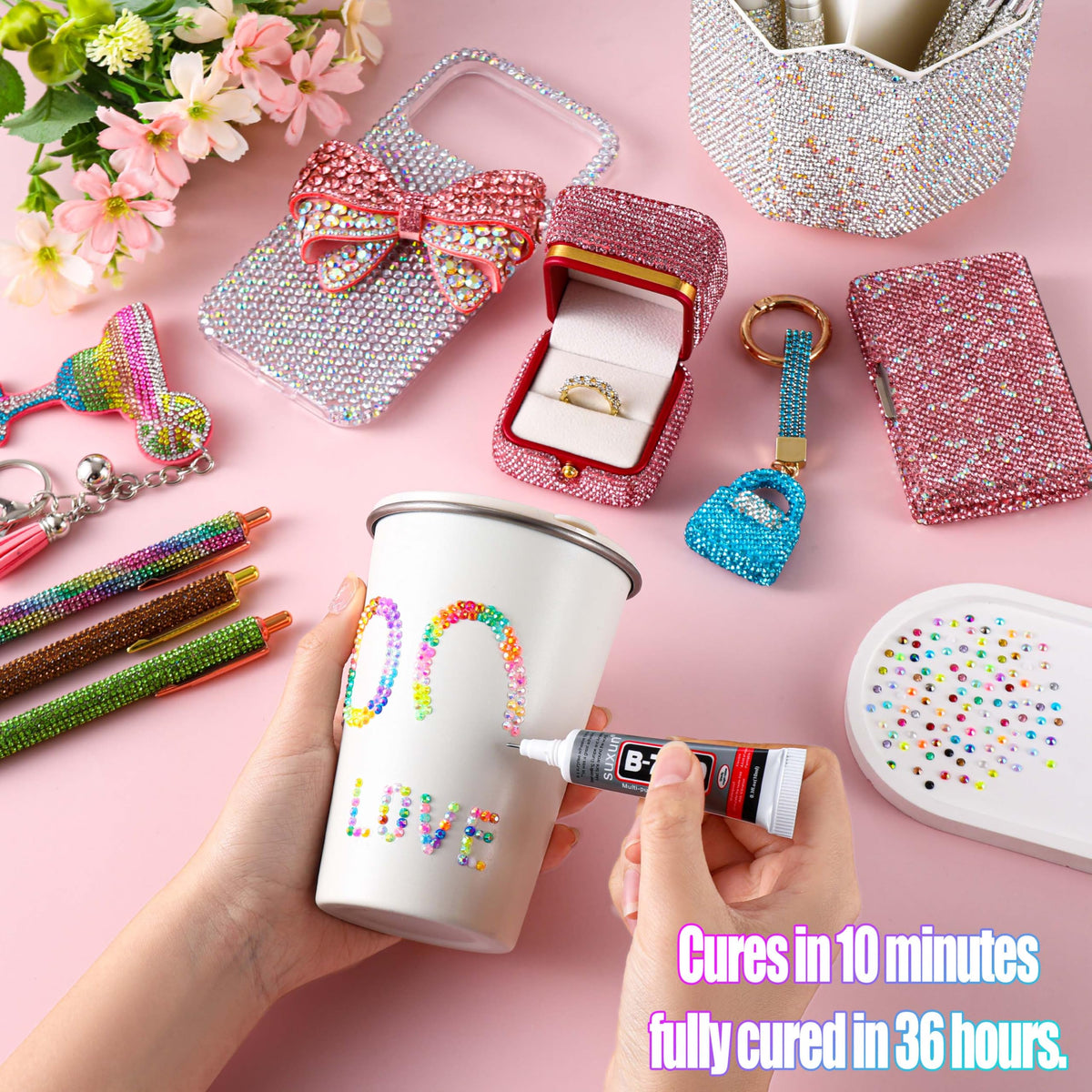 LERBOU open storage boxes displaying ten sorted multicolor rhinestone compartments