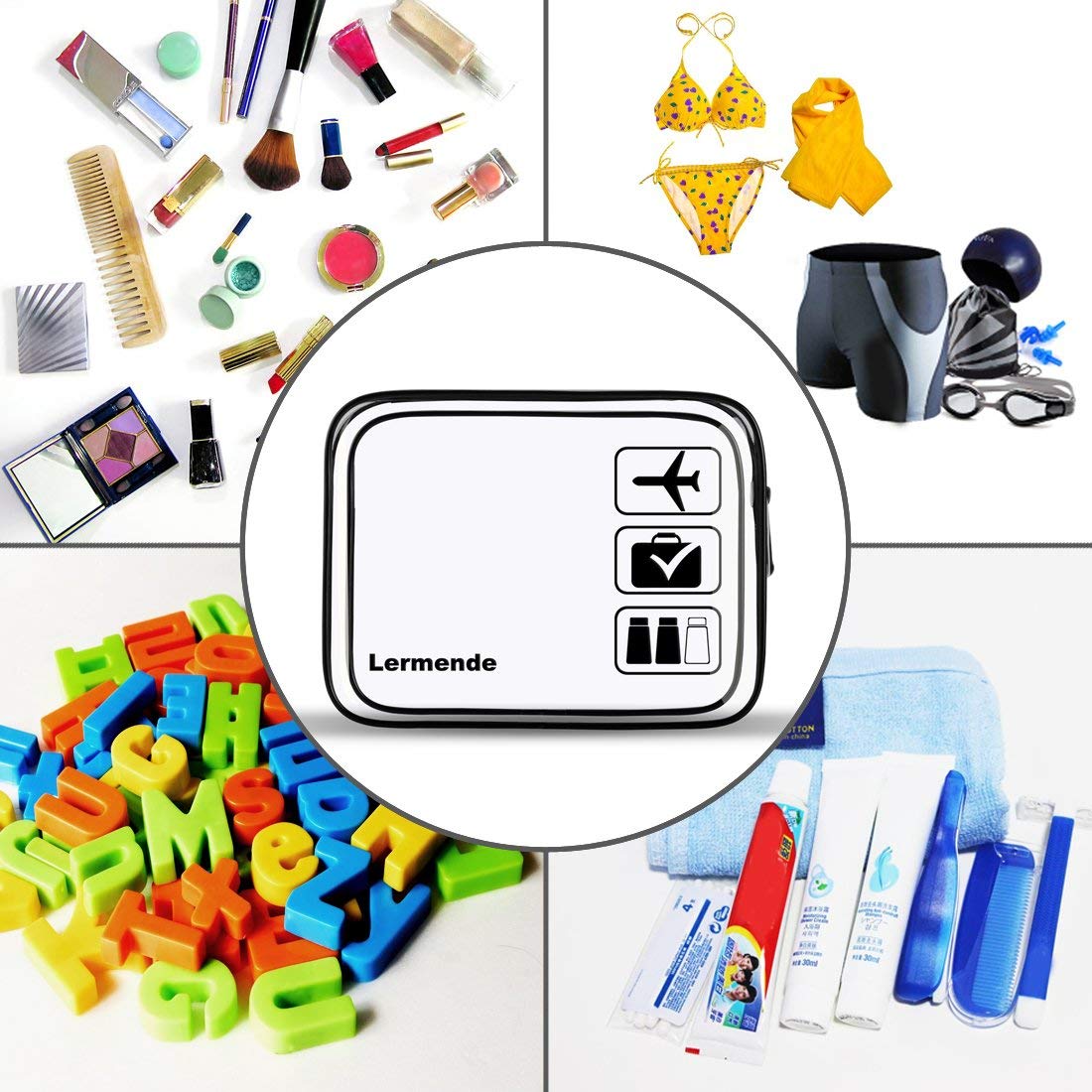 Lermende toiletry bag inside carry-on illustrating neat travel organization