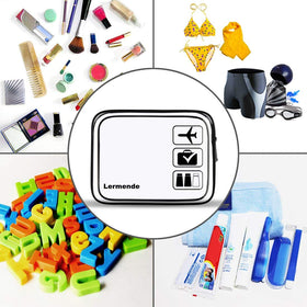 Lermende toiletry bag inside carry-on illustrating neat travel organization
