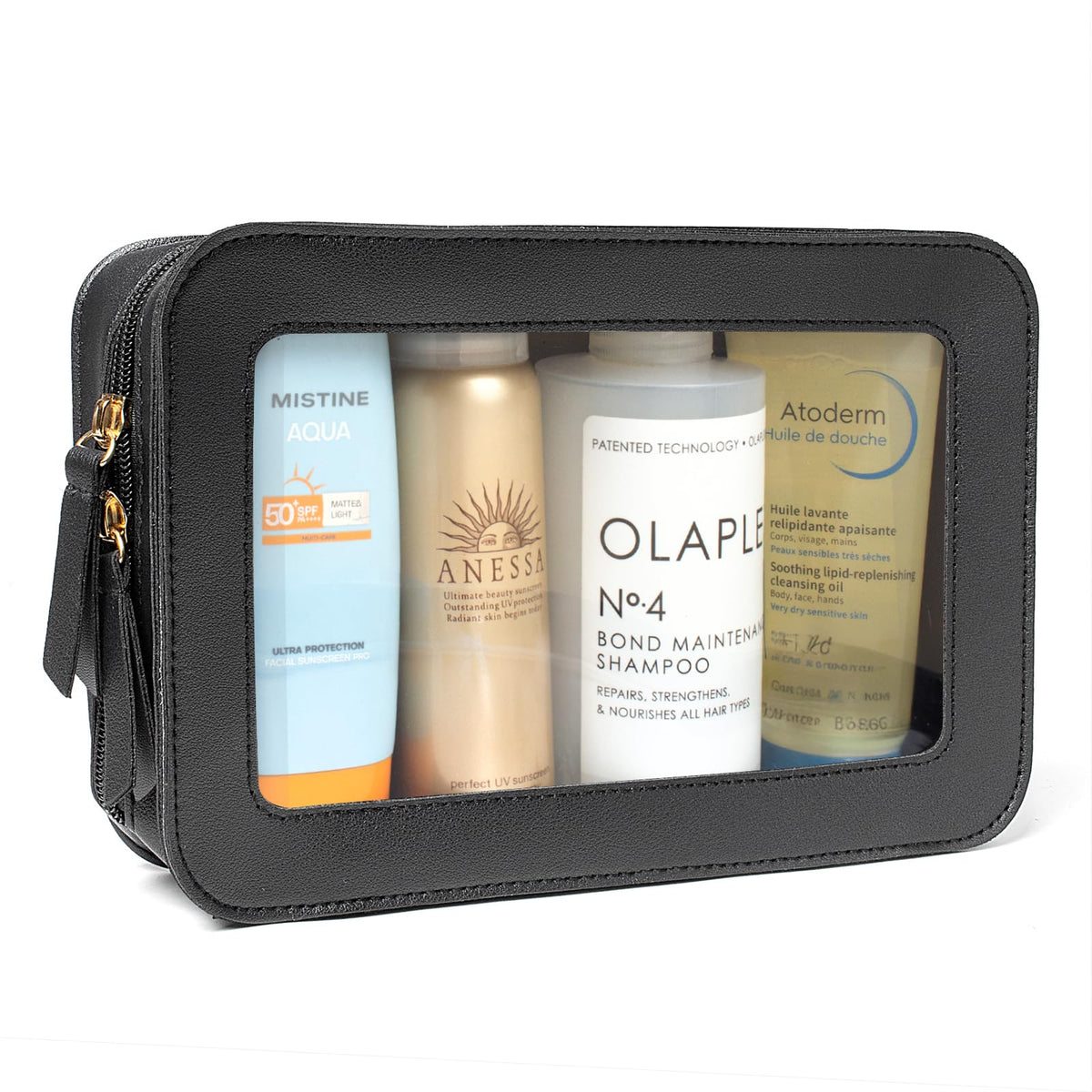 LETGO front view of clear pouch shows transparent panel and black trim for quick packing