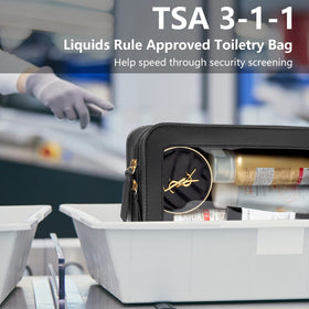 LETGO pouch inside a carry-on suitcase demonstrating TSA-ready, compact travel convenience