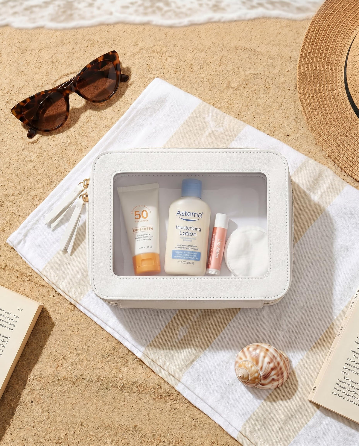 LETGO interior transparent PVC showing organized travel toiletries benefit