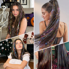 Leuceiy tinsel installed in hair side profile for shimmering accent