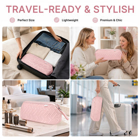 Leudes case placed on suitcase showing travel-ready convenience and quick retrieval