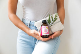 Leven Rose toner on bathroom counter in lifestyle scene suggesting daily routine benefit