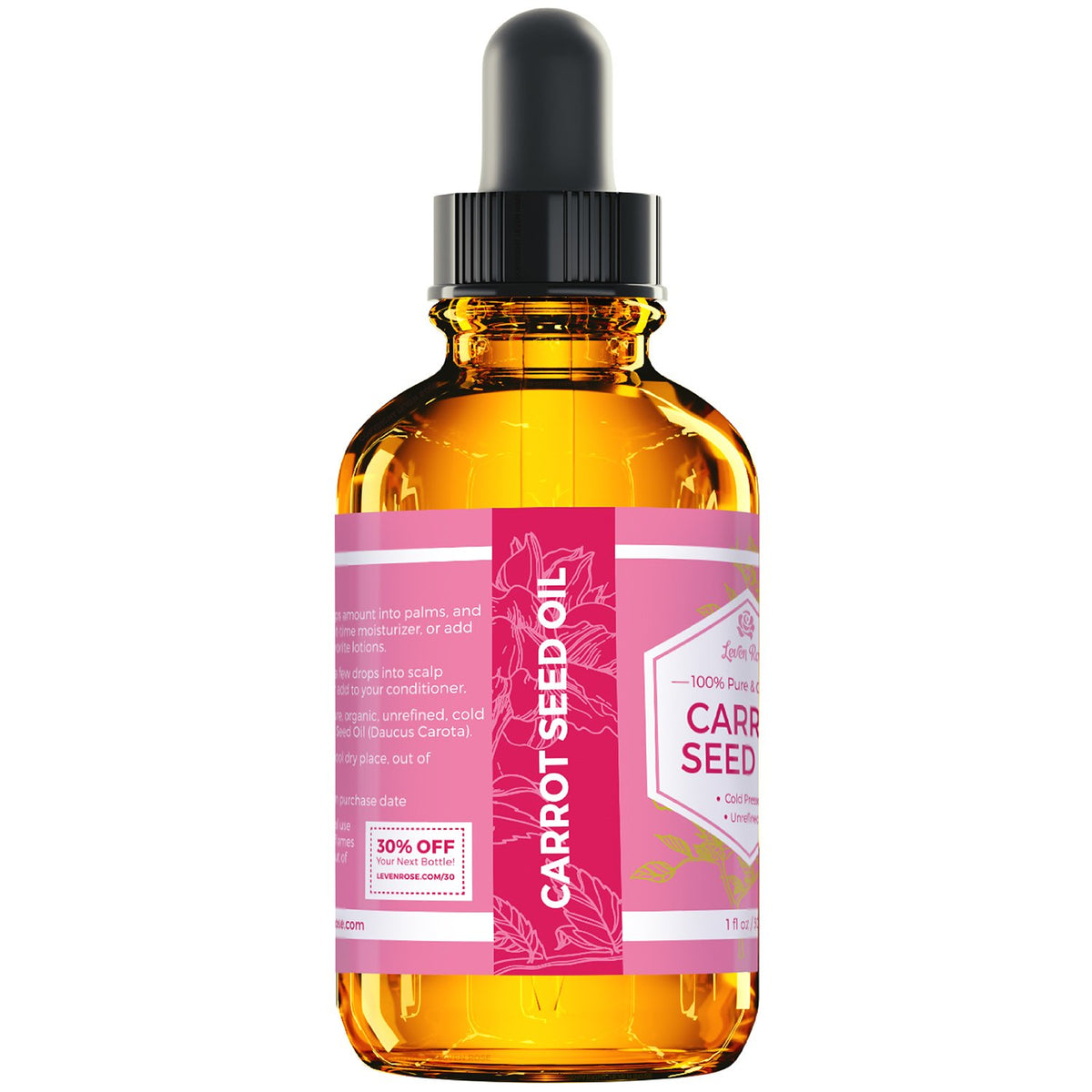 Leven Rose carrot seed oil texture pooled to show lightweight nourishing feel