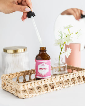 Leven Rose oil drop close-up highlighting smooth texture for hydration and softening