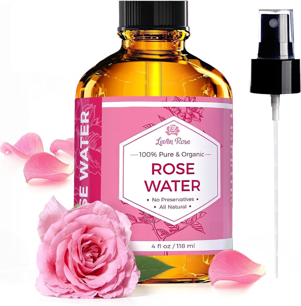 Leven Rose front bottle showing clean label and single-ingredient purity