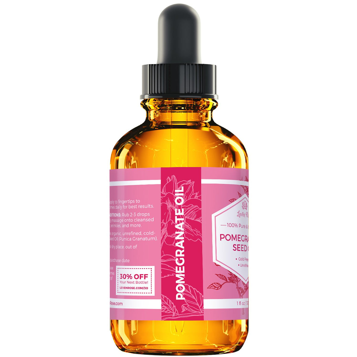 Leven Rose oil droplet closeup highlighting pure cold-pressed texture