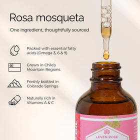 Leven Rose close-up drops of oil showing texture and fast absorption