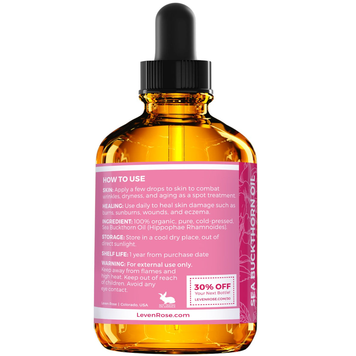 Leven Rose amber glass bottle close-up preserving oil freshness and reducing oxidation